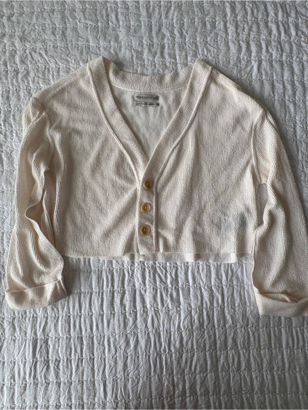 Urban Outfitters Cream Cropped V-Neck Button Cardigan